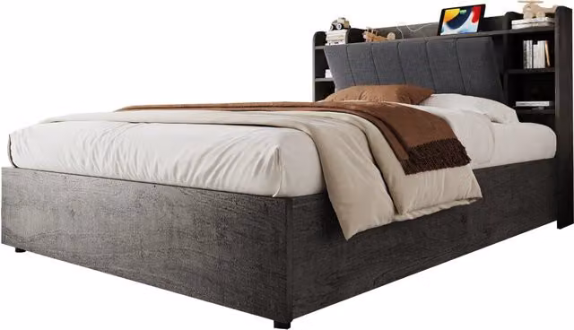 Letto matrimoniale 180x200 cm con contenitore idraulico; USB-C e MDF grigio
