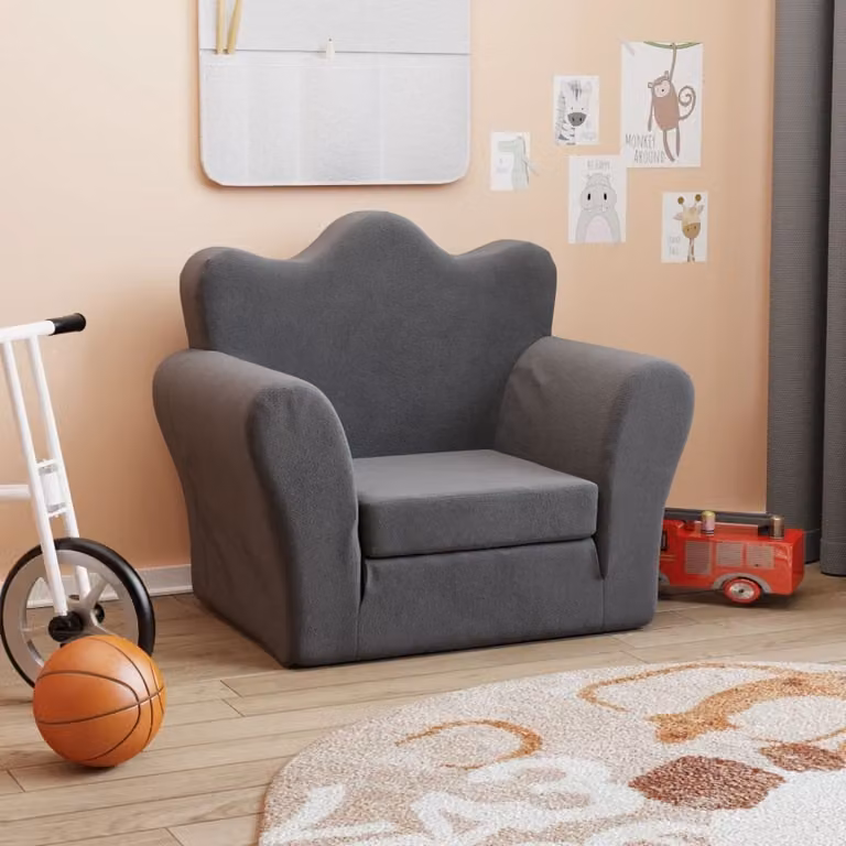 Maison Exclusive - Divano letto per bambini, colore antracite, tessuto morbido e peluche