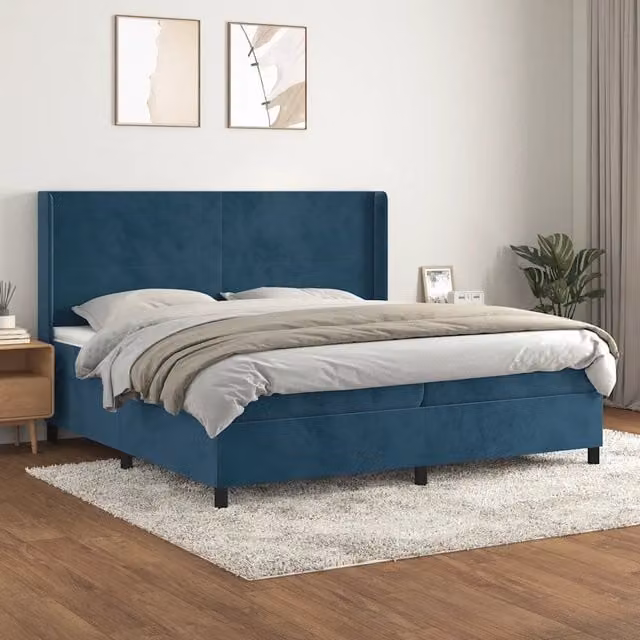 Giroletto a Molle con Materasso Blu Scuro 200x200 cm in Velluto 3132583
