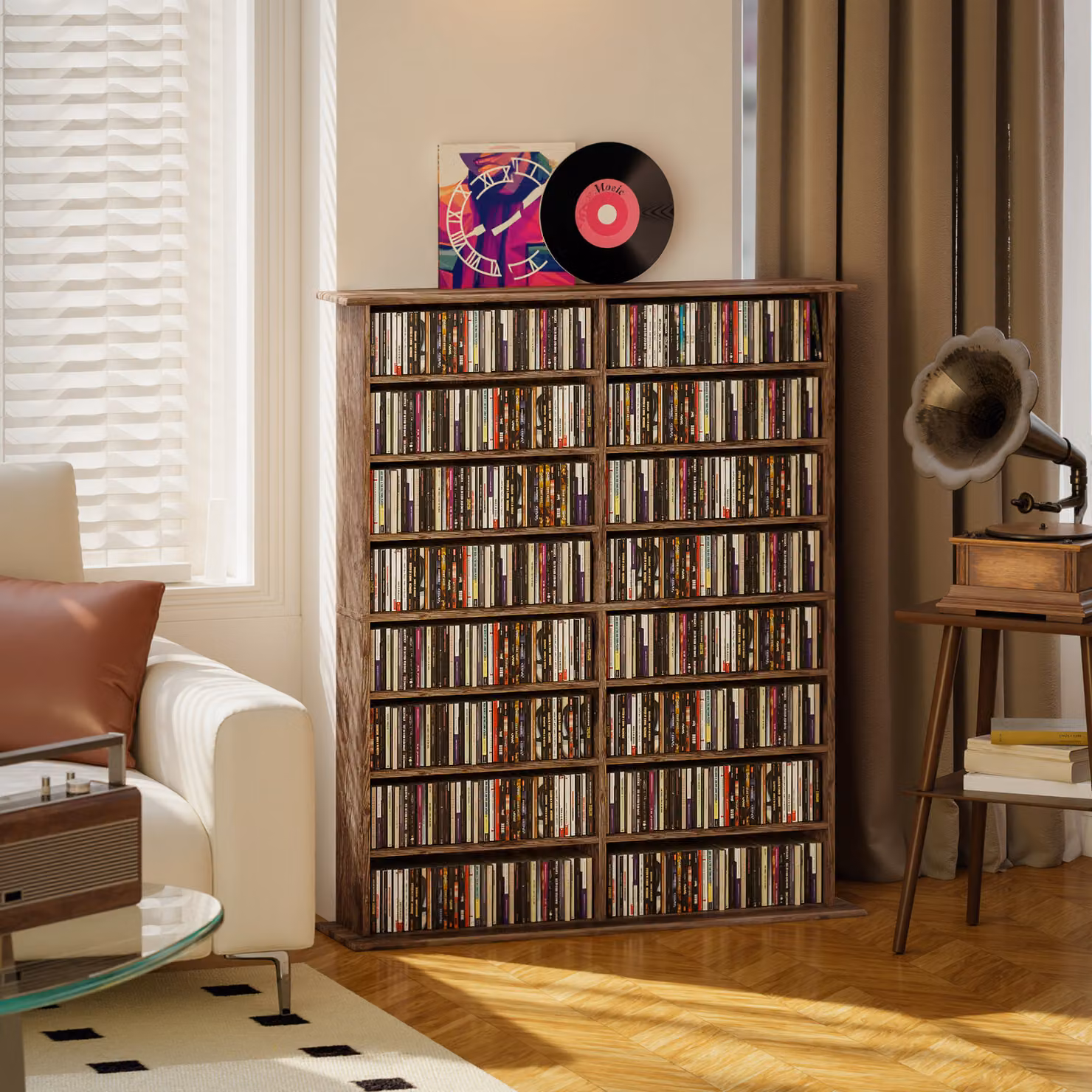 Libreria per CD e DVD HOMCOM marrone con 12 ripiani regolabili e capienza fino a 720 CD o 396 DVD e Blu-ray – 2