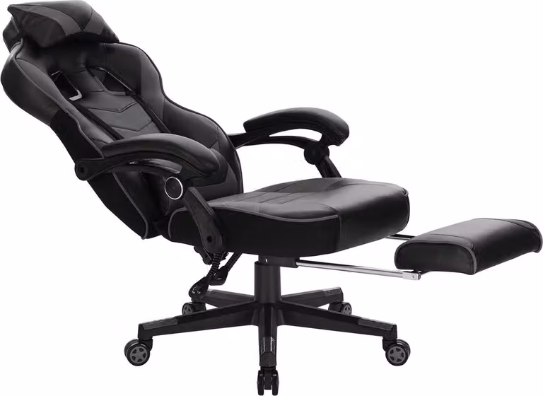 Happyment Gaming Chair Hybrid - Altezza regolabile - Con poggiapiedi - Sedia da ufficio ergonomica - - Nero