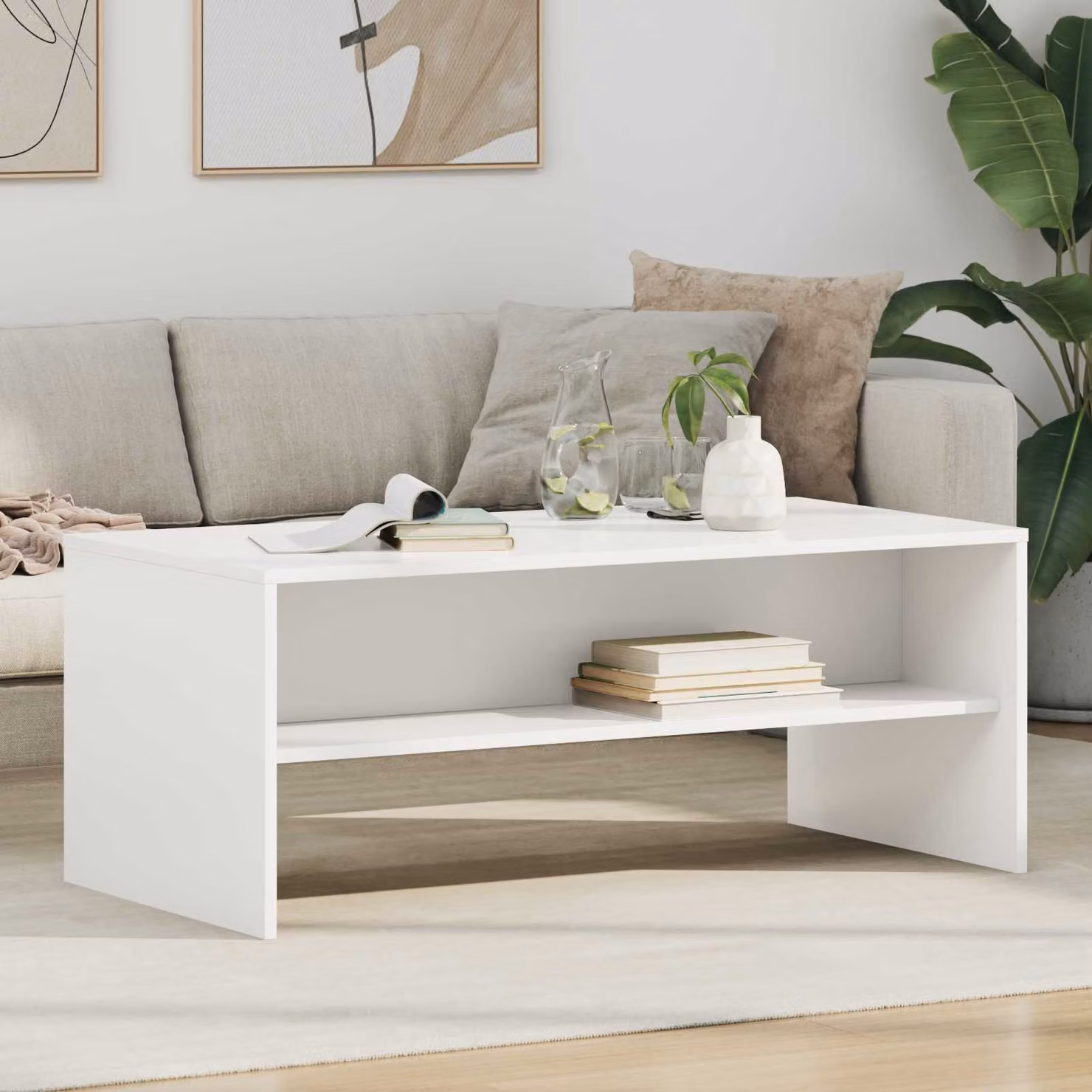 vidaXL Tavolino da salotto moderno rettangolare bianco L: 100 cm, P: 50 cm, H: 40 cm