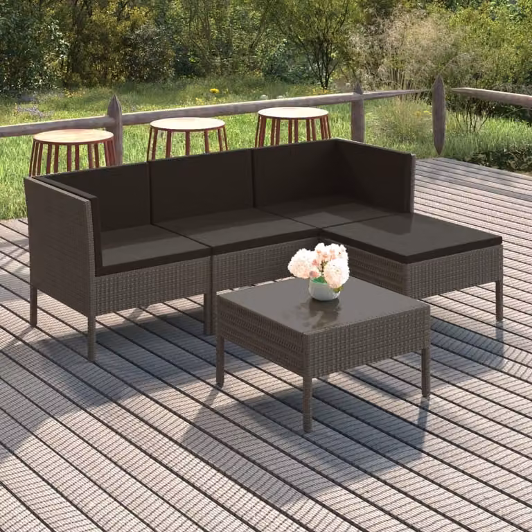 Maison Exclusive - Set da giardino 5 pezzi con cuscini in polyrattan grigio