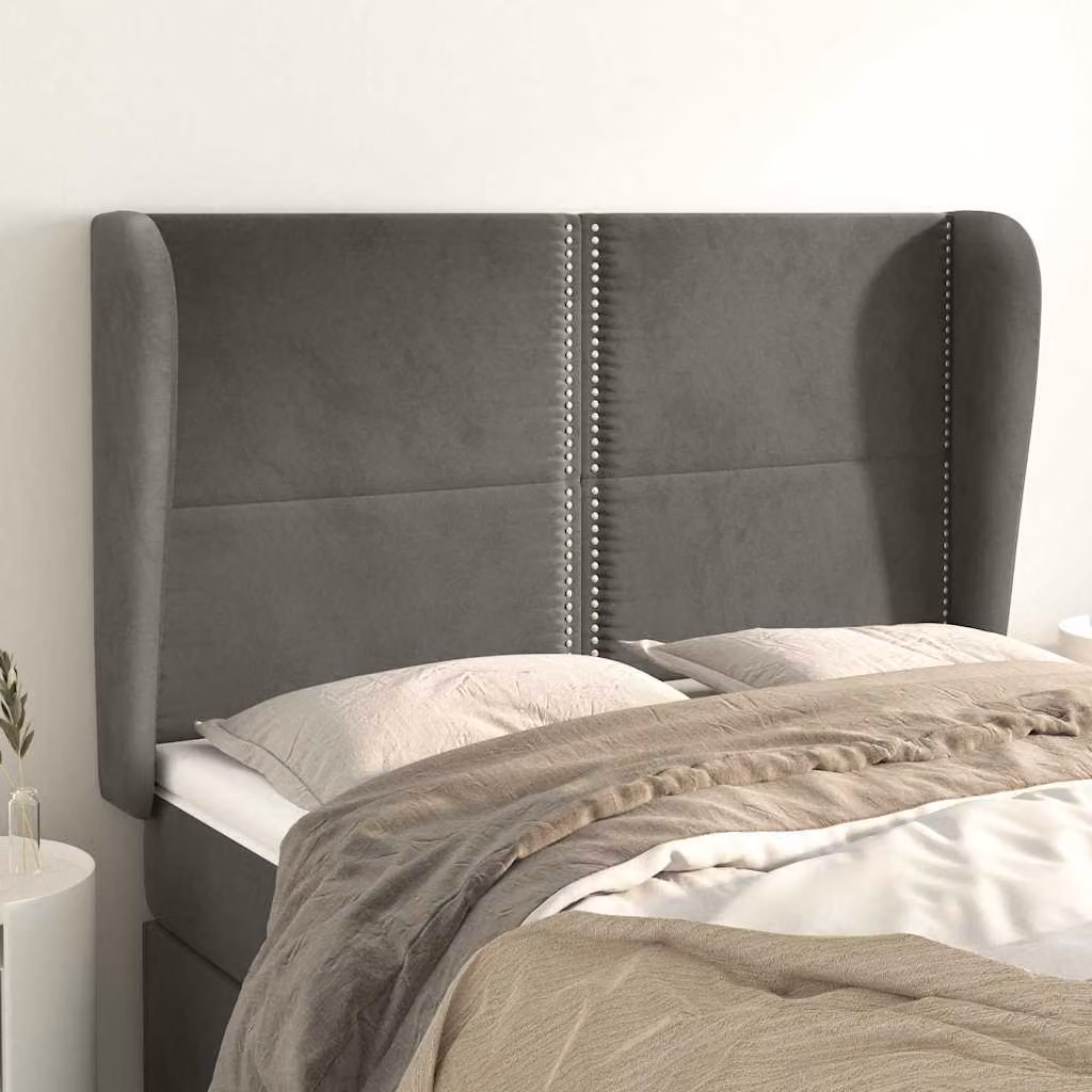 Testiera ad orecchio vidaXL in velluto grigio, L: 147 cm, P: 23 cm, H: 118/128 cm