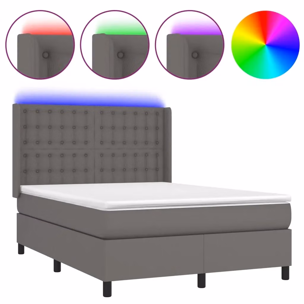 vidaXL Letto con Giroletto a Molle, Materasso Ibrido e Illuminazione LED, Grigio, L/P/H: 190 x 140 x 128 cm – 2