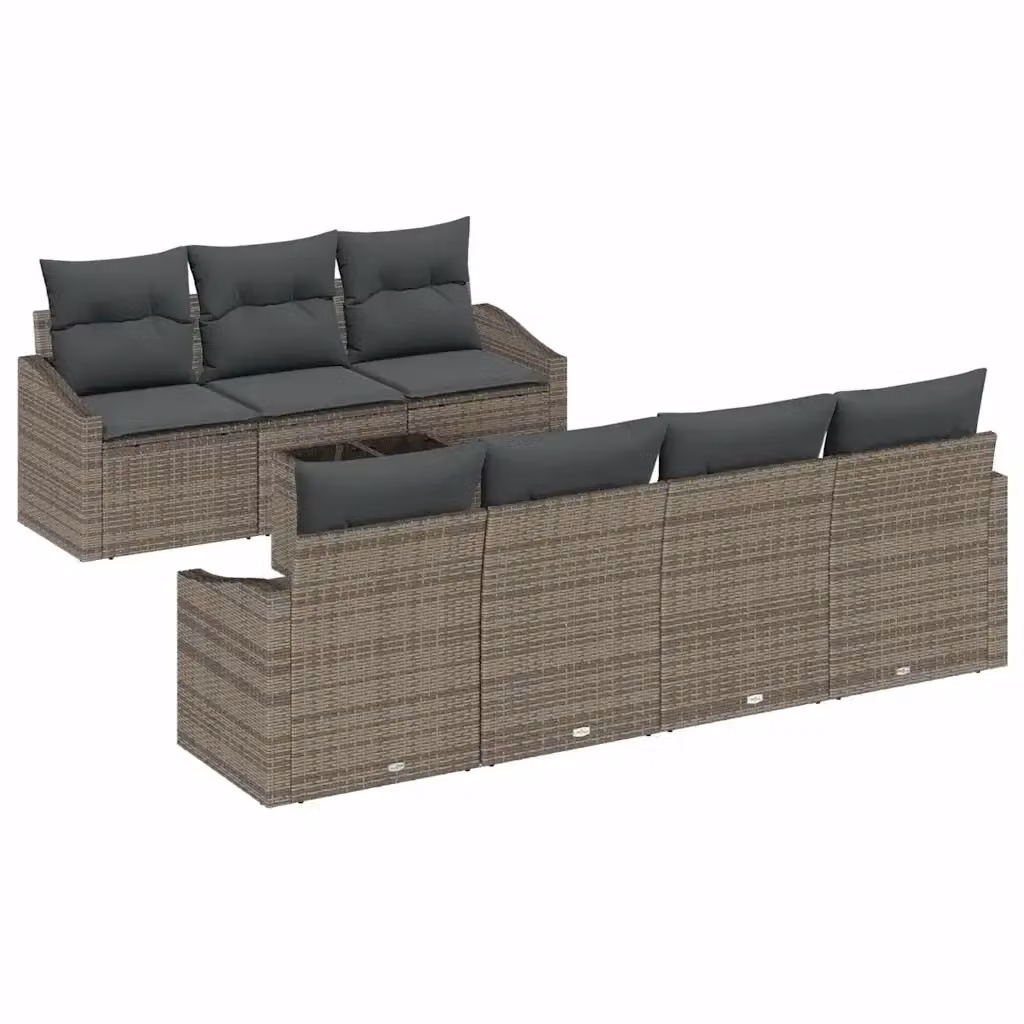 Set di divani da giardino vidaXL 8 pezzi in rattan grigio con cuscini e tavolino da esterno – 2