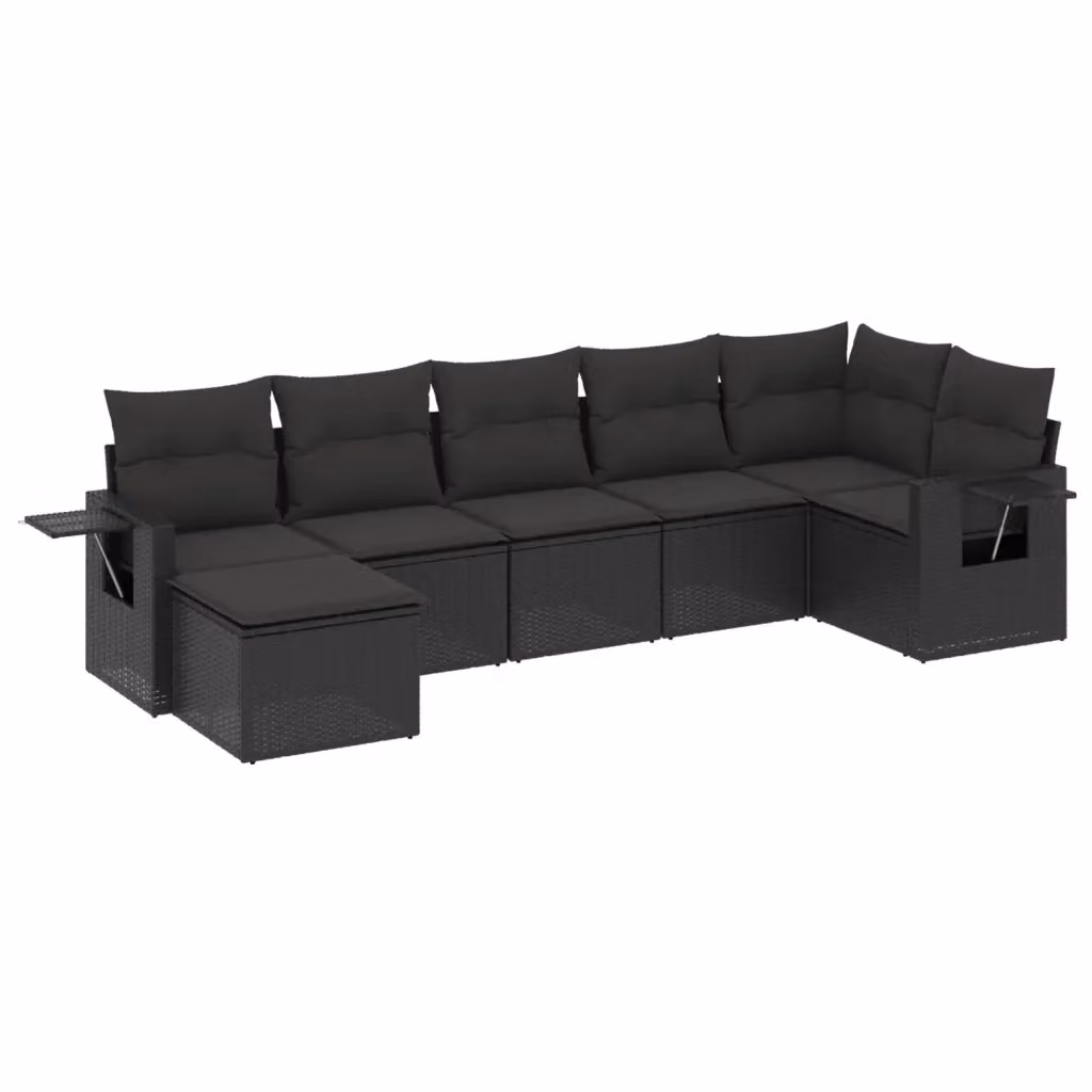 Set di divani da giardino vidaXL a forma di L con 7 pezzi e cuscini in polyrattan nero – 2