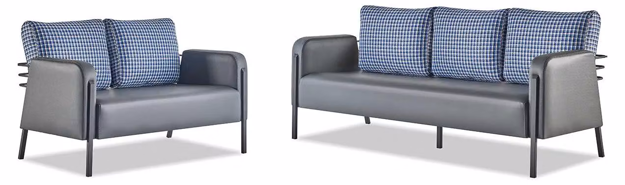 Sitzmöbel Set 3-Sitzer 2-Sitzer Grau Blau Polster Modern Leder Textil