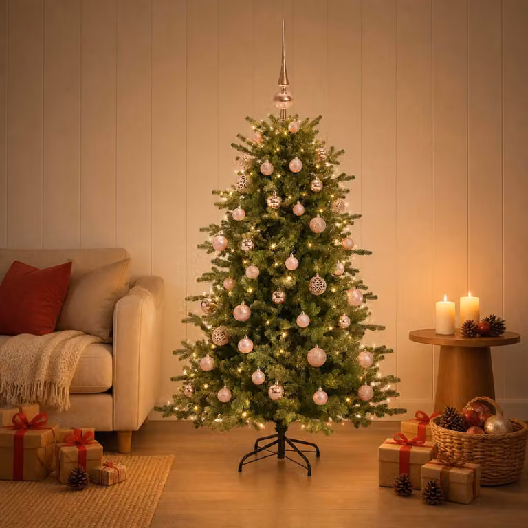 Albero di Natale artificiale con decorazioni natalizie, altezza 150 cm, 150 luci LED