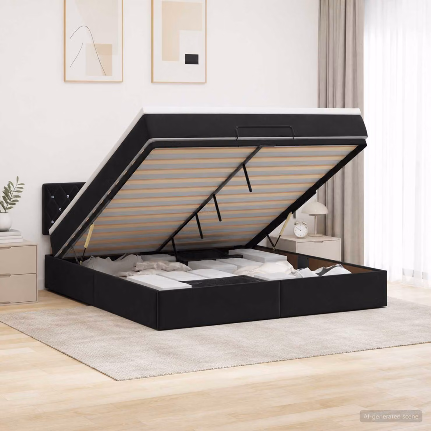Letto ottomano con materasso vidaXL in velluto nero L 160 cm x P 200 cm