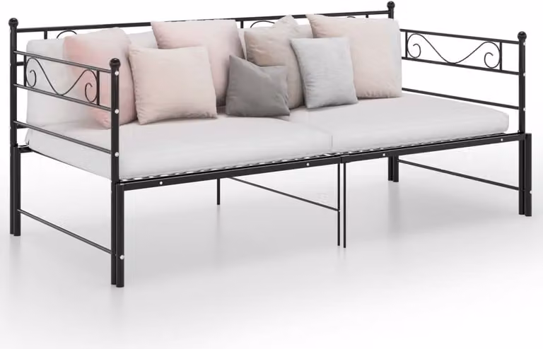 The Living Store Daybed allungabile in metallo nero 90x200 cm