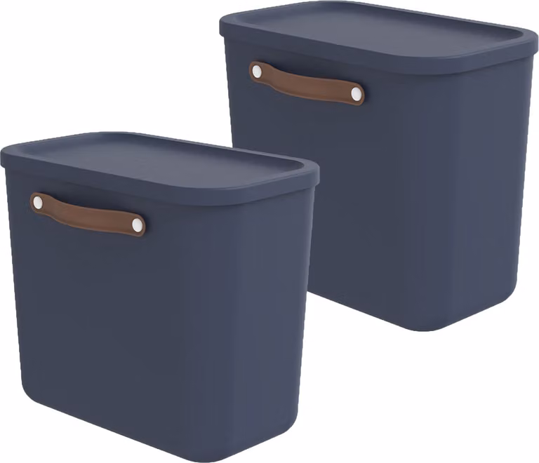 Rotho Set di 2 contenitori 25L Maloja - Contenitore in plastica 40 x 23,5 x 34 cm - Contenitore con coperchio - Contenitore impilabile con chiusura sicura - Contenitore in plastica