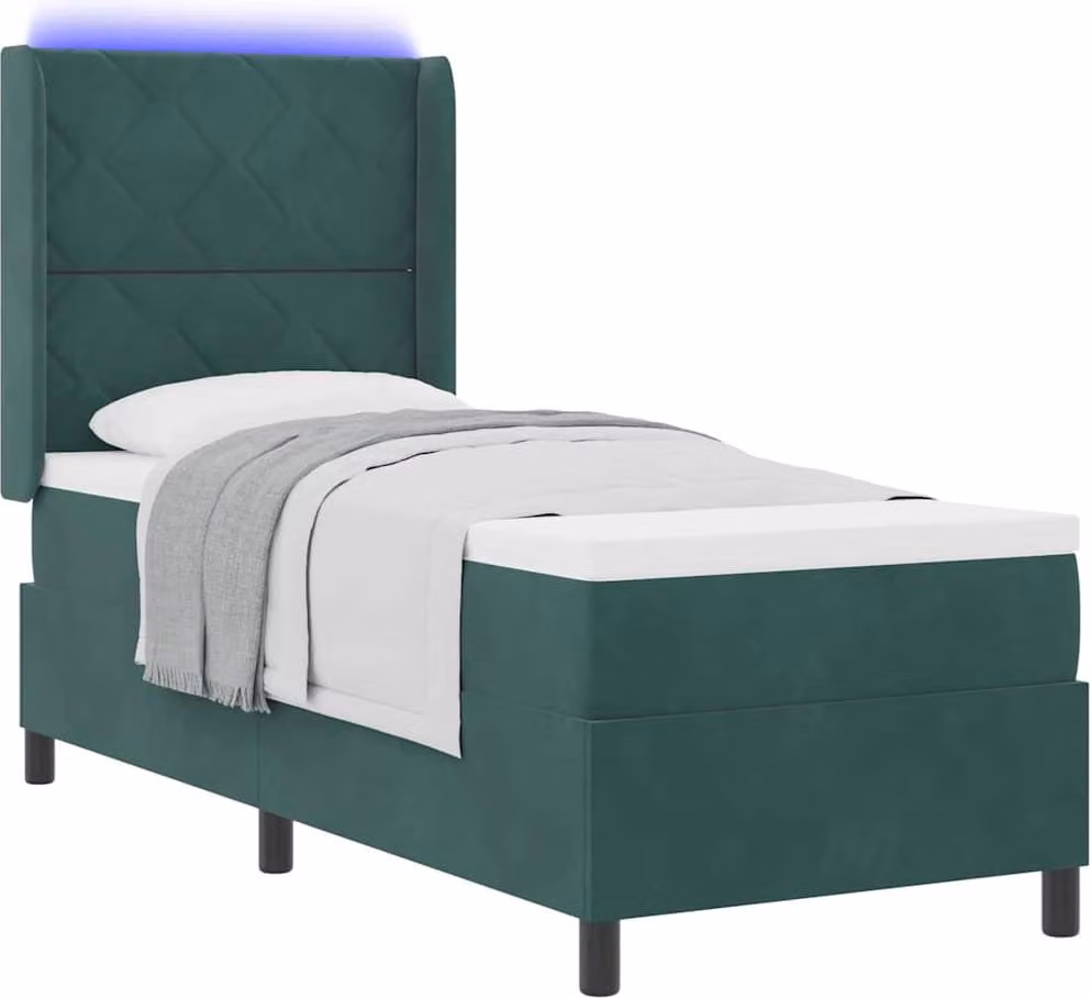 Letto a molle con materasso Verde Scuro 80 x 200 cm Velluto
