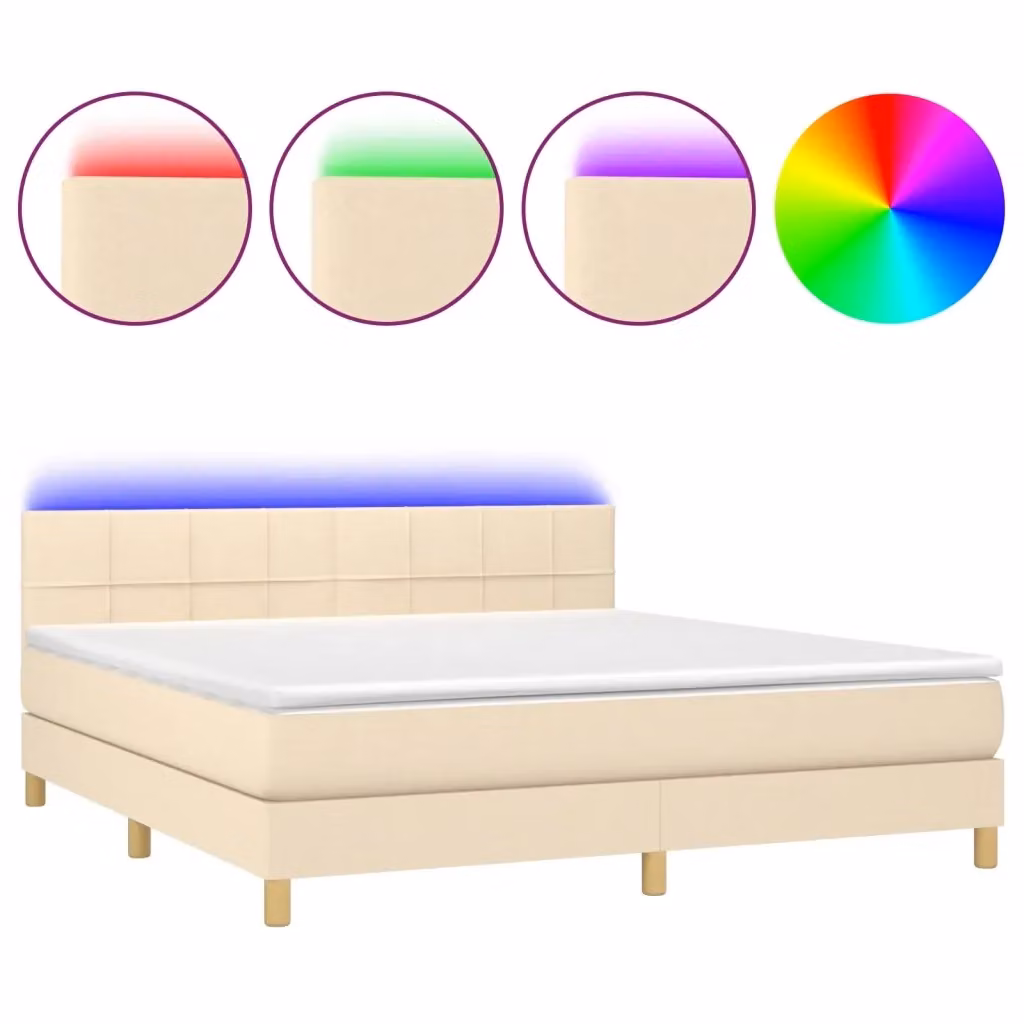 Letto Ibrido con Materasso vidaXL in Tessuto Beige e Bianco con Illuminazione LED e Porte USB L/P/H: 160 x 200 x 78 cm – 2