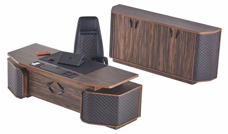 Arbeitszimmer-Set Bürotisch Bürostuhl Sideboard Schwarz Braun Chefsessel
