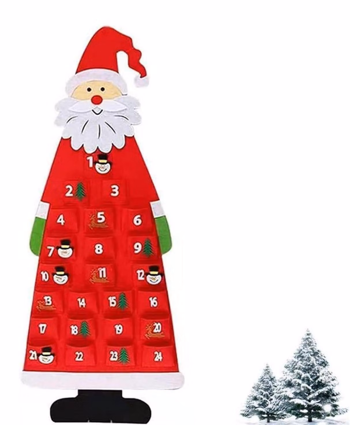 Calendario dell'Avvento in feltro, Babbo Natale, 24 tasche, 45x115 cm, rosso