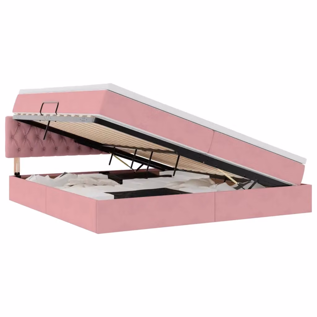 Letto con contenitore vidaXL in velluto rosa con illuminazione LED e porta USB, L/P: 200 x 200 cm – 2