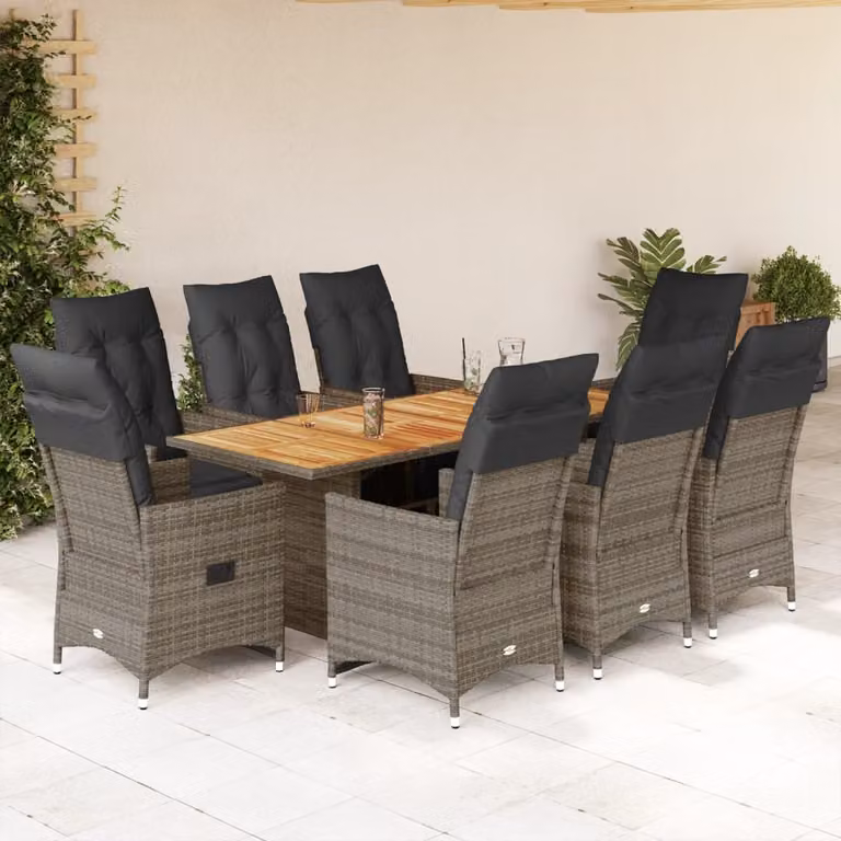 Maison Exclusive - Set da giardino bistrot 9 pezzi con cuscini grigio in polyrattan