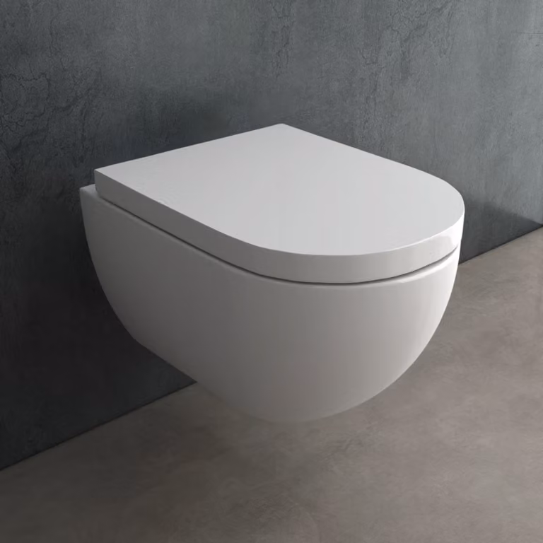 WC sospeso Alpenberger senza brida | coperchio del WC sospeso in Vetroceramica con chiusura ammortizzata | vaso per WC ospiti | vaso adatto a Geberit (6200)