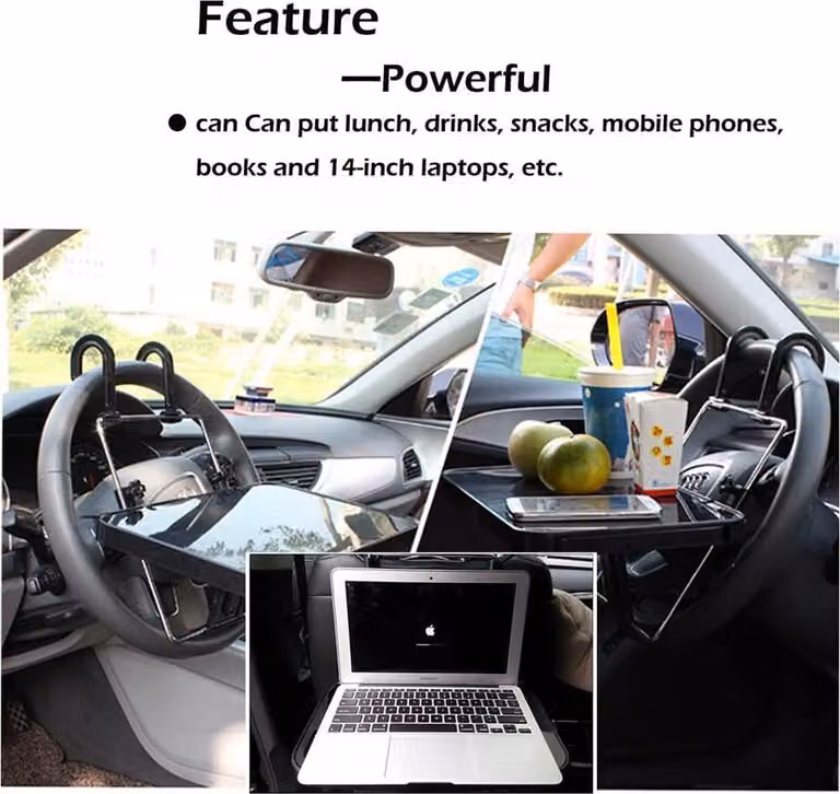 Scrivania multifunzionale per computer da auto, pieghevole, per pranzo, sedile, supporto per laptop, supporto, cibo, bevande, tavolo, tazza
