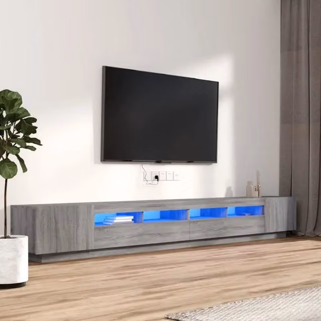 Set Mobili TV 3 pz con Luci LED-Set di 3 Credenza per TV Grigio Sonoma Legno Multistrato 460826