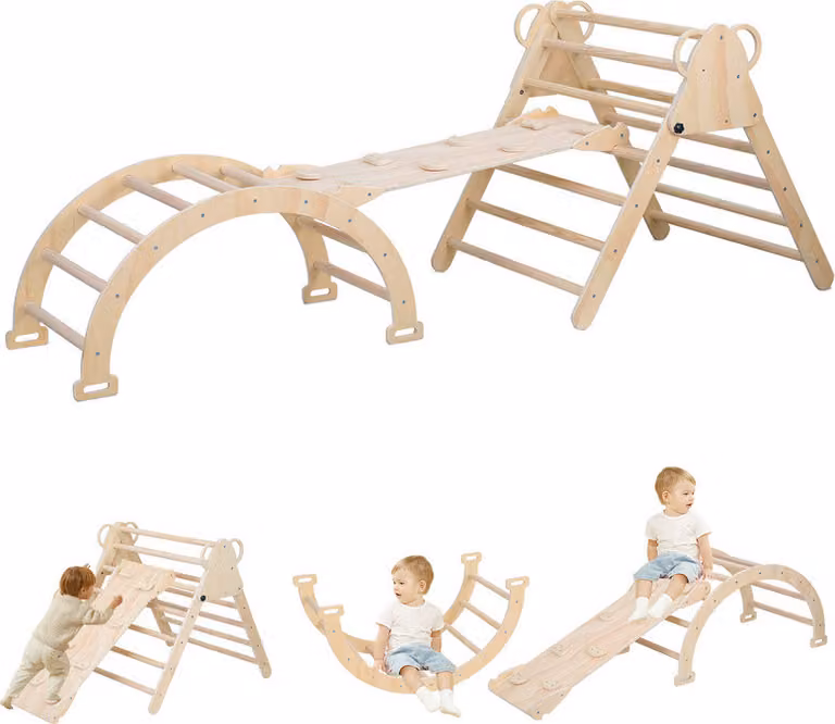 Triangolo di arrampicata Jopassy con scivolo Arco di arrampicata in legno Struttura di arrampicata per bambini dai 2 anni in su