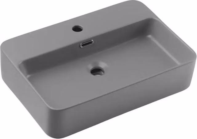 Lavabo rettangolare da appoggio 55x38 cm in ceramica grigio chiaro opaco