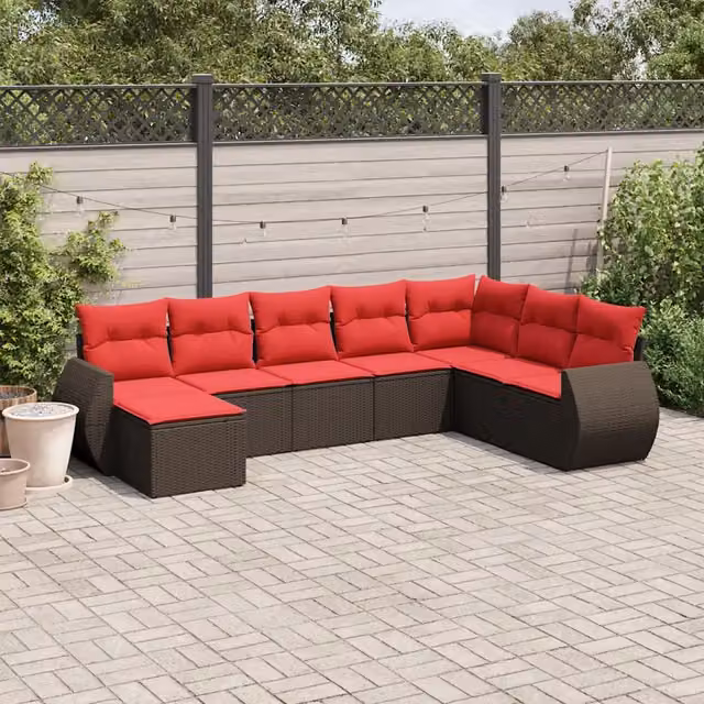 Set Divani da Giardino 8 pz con Cuscini Marrone in Polyrattan 3221763