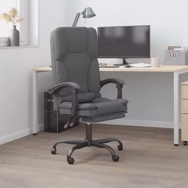 Sedia da Ufficio Executive vidaXL Grigio con Poggiatesta e Braccioli in Tessuto e Metallo – 1