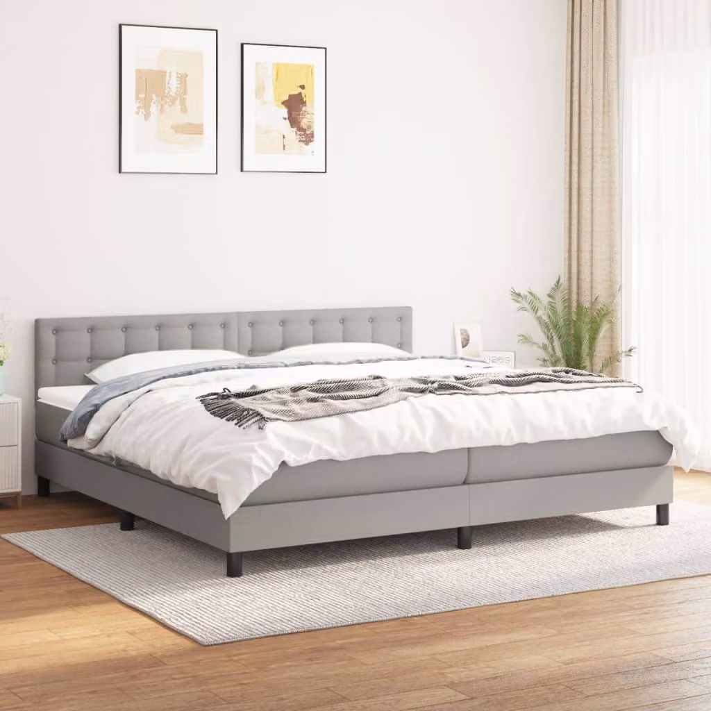 vidaXL Giroletto a Molle Ibrido con Materasso in Tessuto Grigio Chiaro e Bianco L/P/H: 200 x 200 x 25 cm – 1