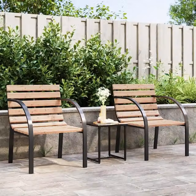 Set di 2 sedie da giardino moderne vidaXL in legno e metallo marrone con braccioli