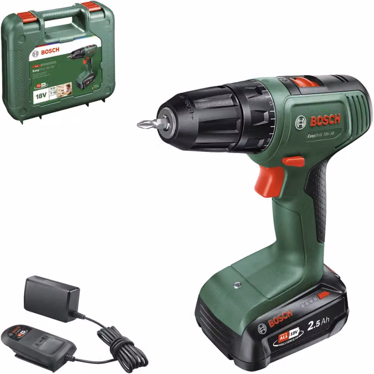 Bosch EasyDrill 18V-38 Trapano avvitatore a batteria 18 V 38 Nm + 1x batteria 2,5 Ah + caricabatterie + valigetta ( 0615A5008K )