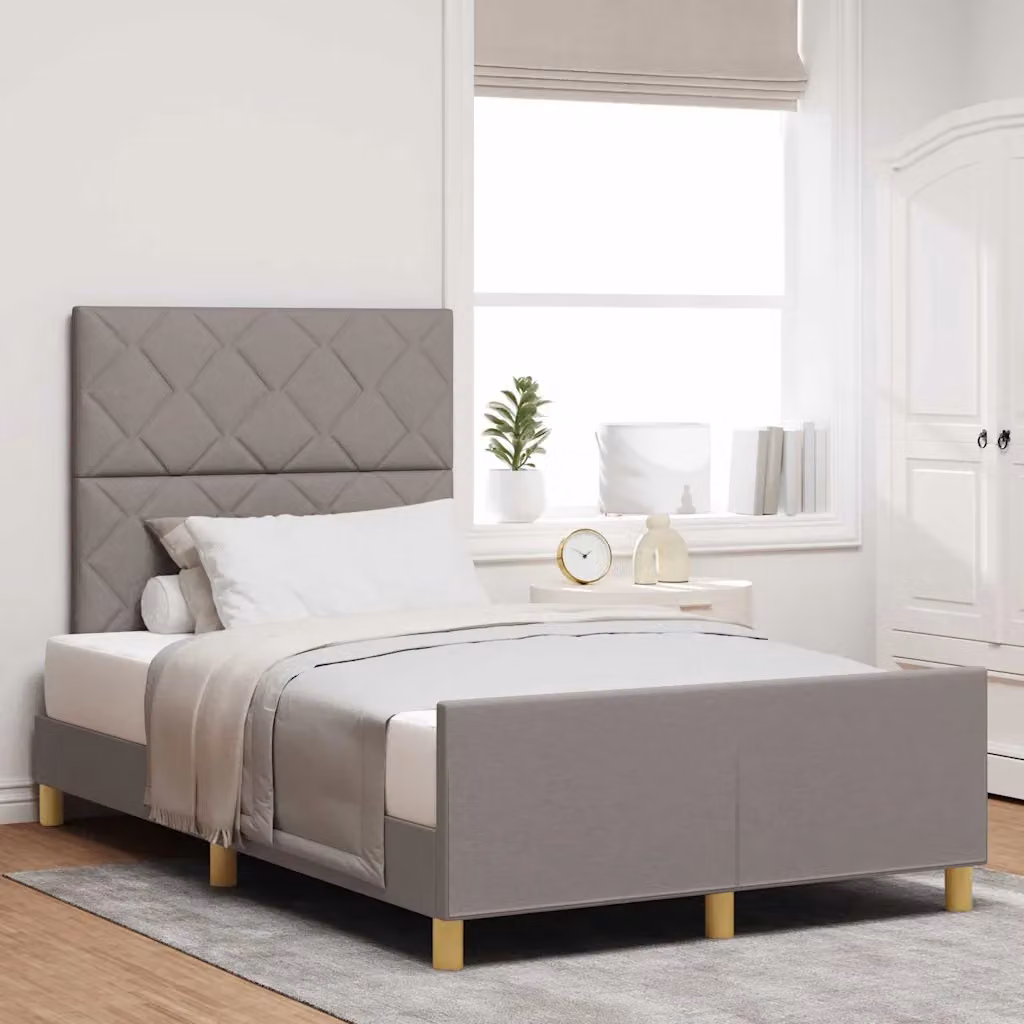 Struttura del letto con testiera Talpa vidaXL in tessuto e legno, disponibile in beige o grigio, L: 120 cm, P: 200 cm, H: 126 cm