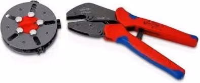 Pinza crimpatrice Knipex MultiCrimp 973303 con magazzino intercambiabile, 0,25 - 6,0 mm² (24 - 10 AWG), in acciaio brunito, colore argento e rosso, lunghezza 250 mm