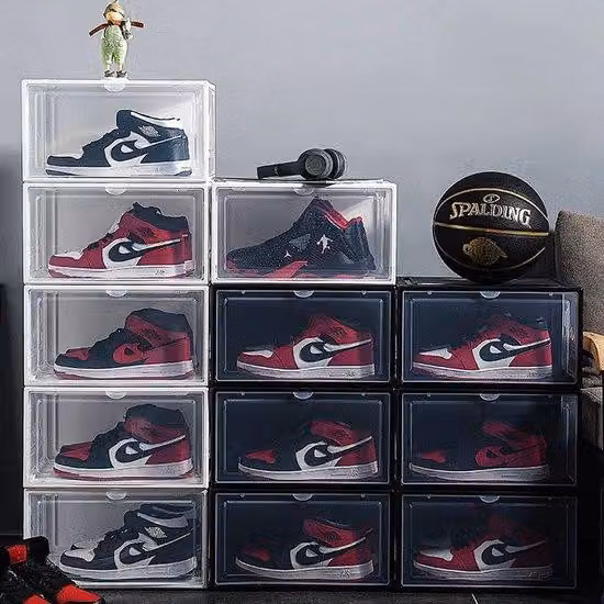 Famanu Schuhbox - Contenitore per scarpe - Organizzatore per scarpe - Scatola per scarpe in plastica impilabile - Nero