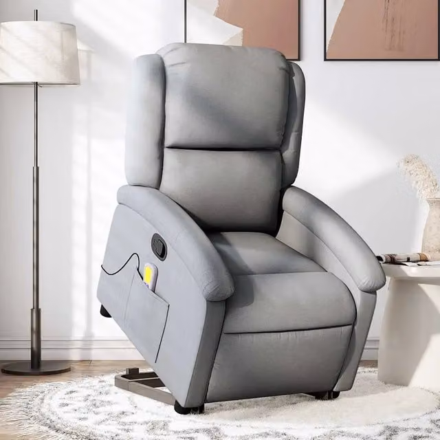 Poltrona Alzapersona Reclinabile con Assistenza Elettrica vidaXL Grigio con Braccioli e Imbottitura in Schiuma