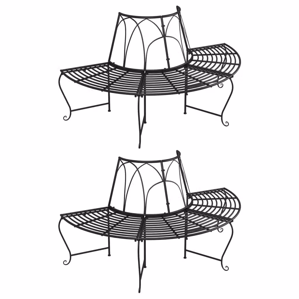 The Living Store Panche ad albero semicircolari 2 pezzi Ø159 cm Acciaio nero