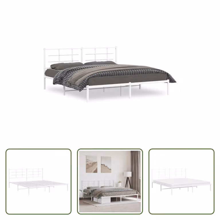 The Living Store Struttura letto con testiera in metallo bianco 180x200 cm
