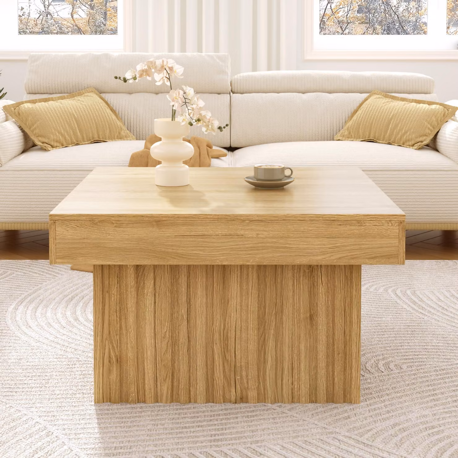 Sweiko Elegante tavolino in legno con piano in PB e base in MDF - Design moderno, robusto e versatile, ideale per soggiorno, sala da pranzo e ufficio - 79x79x46 cm