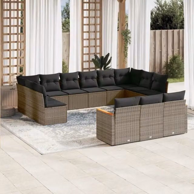 Set di divani da giardino VIDAXL in polyrattan grigio con 13 pezzi e cuscini inclusi