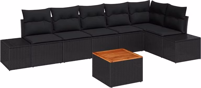 Set Divano da Giardino con cuscino 7 pcs Nero polyrattan