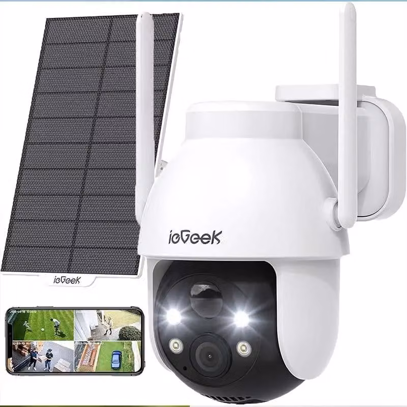 Telecamera di sorveglianza esterna ZY-C2 - Telecamera PTZ WiFi senza fili - 3 MP - Doppio obiettivo - Visione notturna a colori - Rilevamento del movimento - 128 GB - Batteria da 5200 mAh