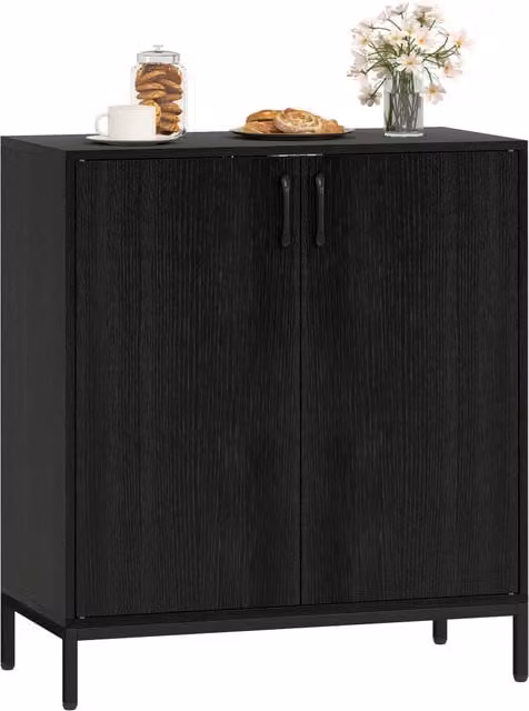 Mobile Soggiorno Moderno HOMCOM Nero con 2 Ante e Ripiano Regolabile L 80 cm, P 40 cm, H 90 cm