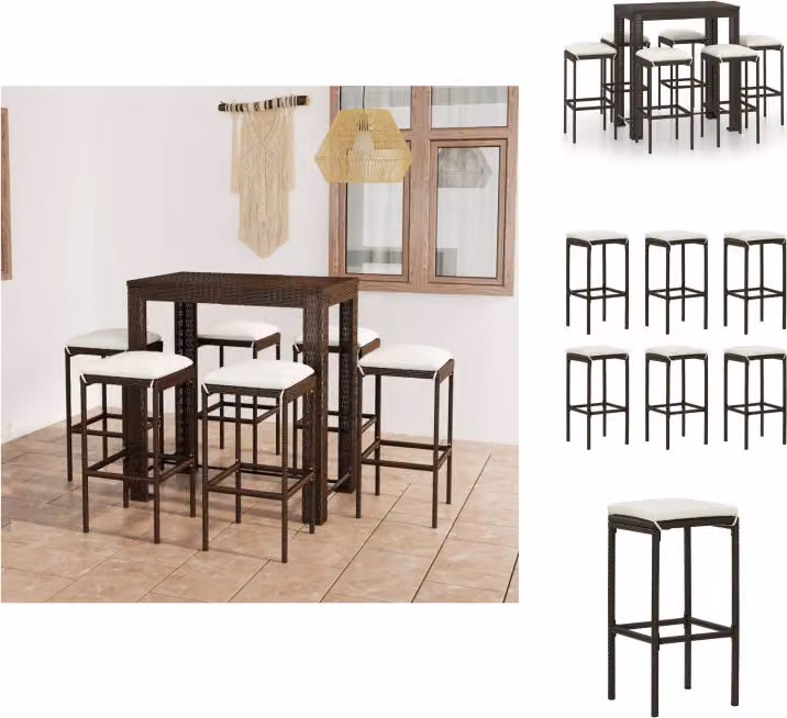 vidaXL set bar da giardino 7 pezzi con cuscini in poly rattan marrone - Set di mobili da giardino