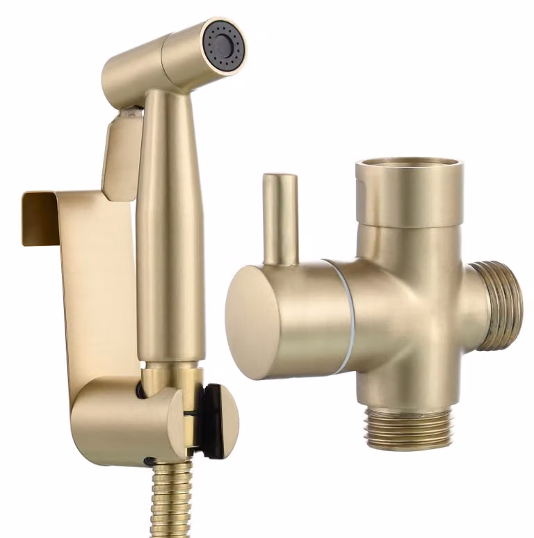 Set di accessori per bidet in acciaio inossidabile, finitura oro spazzolato, composto da 5 pezzi