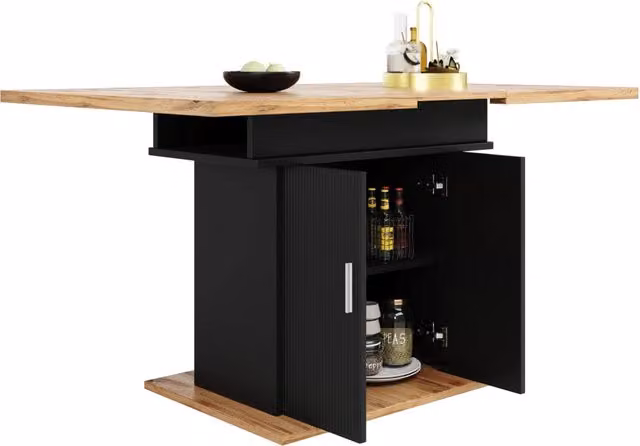 Tavolo da pranzo estensibile 110-140x70x76 cm in MDF nero con contenitore
