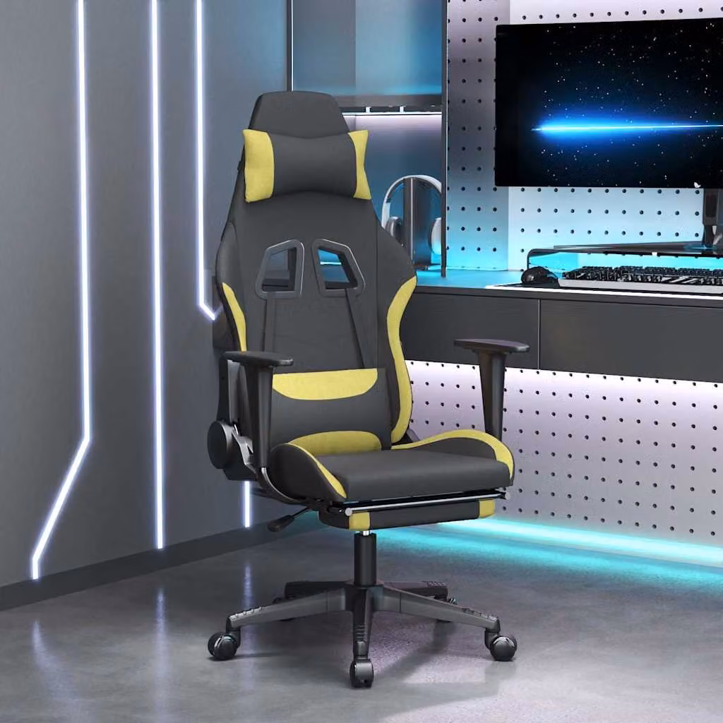 Sedia da Gaming vidaXL con Poggiapiedi, Schienale con Massaggio e Ruote, Nero e Verde Chiaro