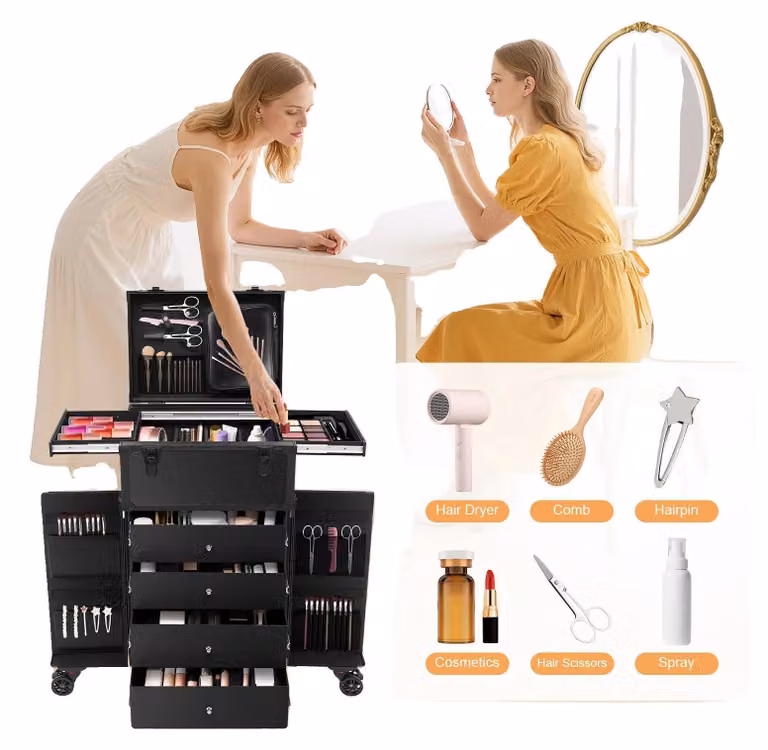 Valigetta per cosmetici, realizzata in lega di alluminio, dimensioni totali 40*30*80 cm, capacità di carico 30 kg, peso netto 9 kg, assemblaggio richiesto
