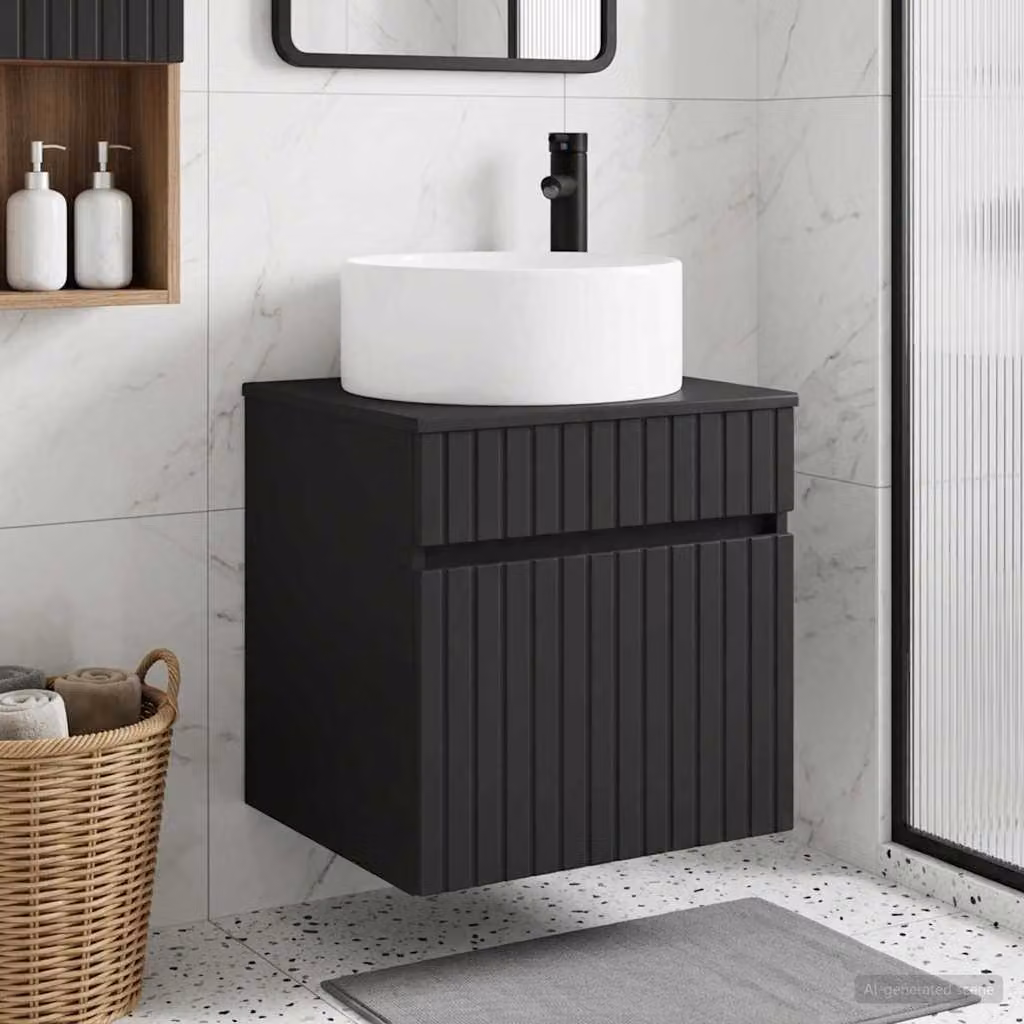Mobile lavabo da parete vidaXL Nero opaco L: 49 cm, P: 44,5 cm, H: 65,5 cm
