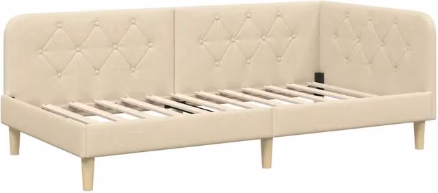 Letto singolo | Letto per adulti | Cornice del letto ad angolo Crema 90 x 200 cm Tessuto